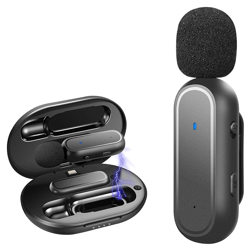 

Wireless Microphone for iPhone iPad with Charging Case, Mini Wireless Lavalier Microphone, Plug and Play, Auto Sync