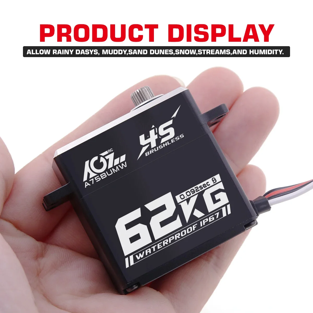 Фото DroMaAGFRC 62KG Super Torque A75BUMW 4S 16.8V HV программируемый водонепроницаемый бесщеточный сервопривод для радиоуправляемых автомобилей 1/8 и 1/10, краулеров и багги. №4