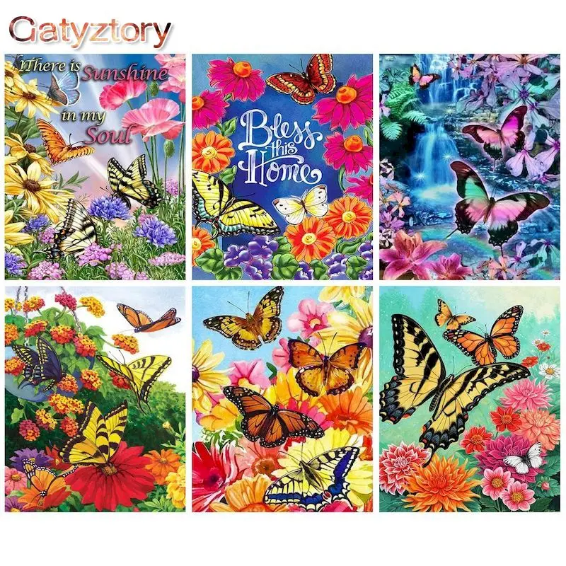 

GATYZTORY 60x75 см Безрамная фотокартина по номерам бабочки животные на холсте украшение для дома Холст Картина сделай сам подарок