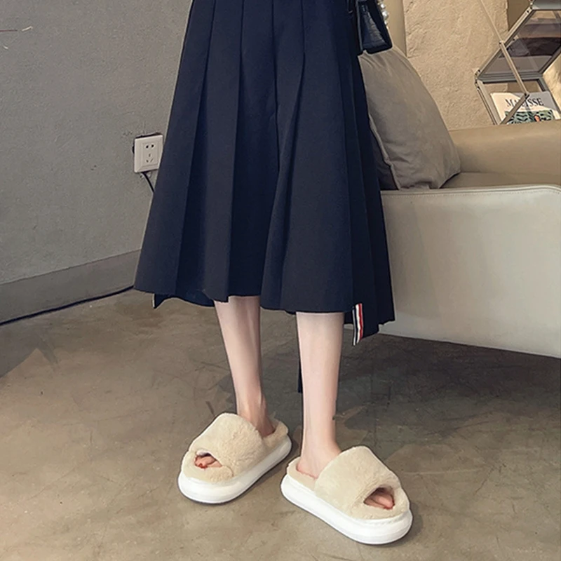 Thick Fluffy Fur Slippers 2022 New Women Winter House Warm Furry Slippers Women Flip Flops Home Slides Flat Indoor Floor Shoes