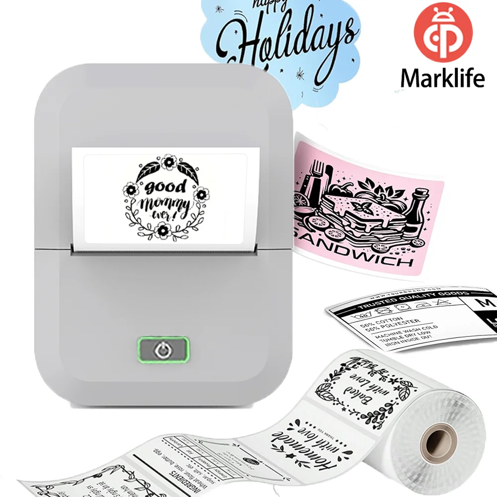 Фото Мини-термопринтер Marklife X2 Bluetooth-принтер для наклеек для школы, офиса, кухни, подарка/сделай сам, креативная/маркировка №1