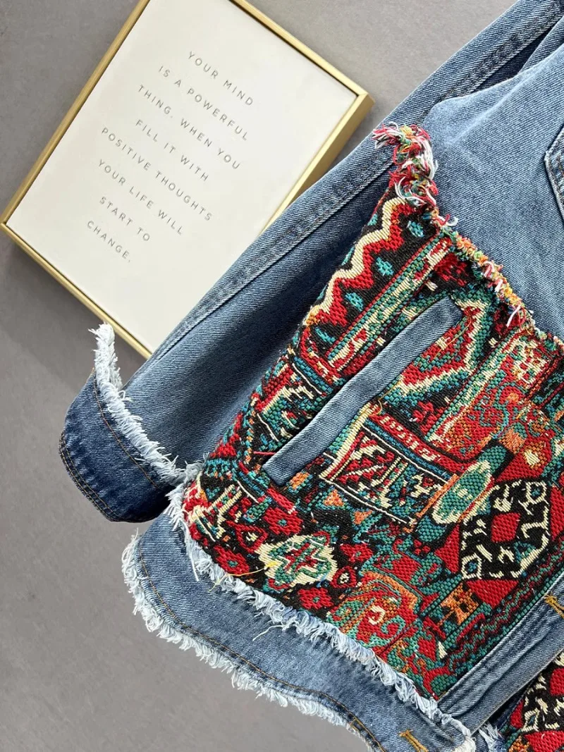 Женское джинсовое пальто с вышивкой новинка весны 2024 свободный Приталенный топ