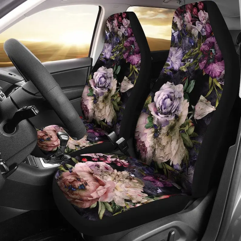 

Pink Purple Floral Flowers Car Seat Covers Pair, 2 Front Seat Covers, Car Seat Protector, Car Accessories