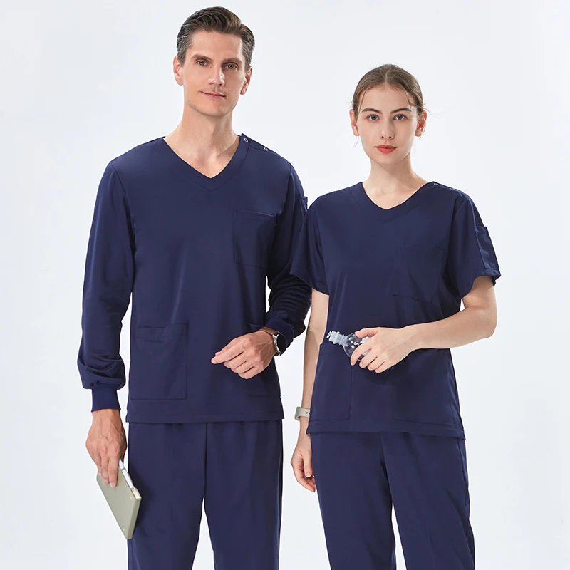 

Black Silky Scrub Uniform Doctor Nursing Medical Workwear for Women Men Scrubs Set Anti-static Dentist Veterinary Suits 601