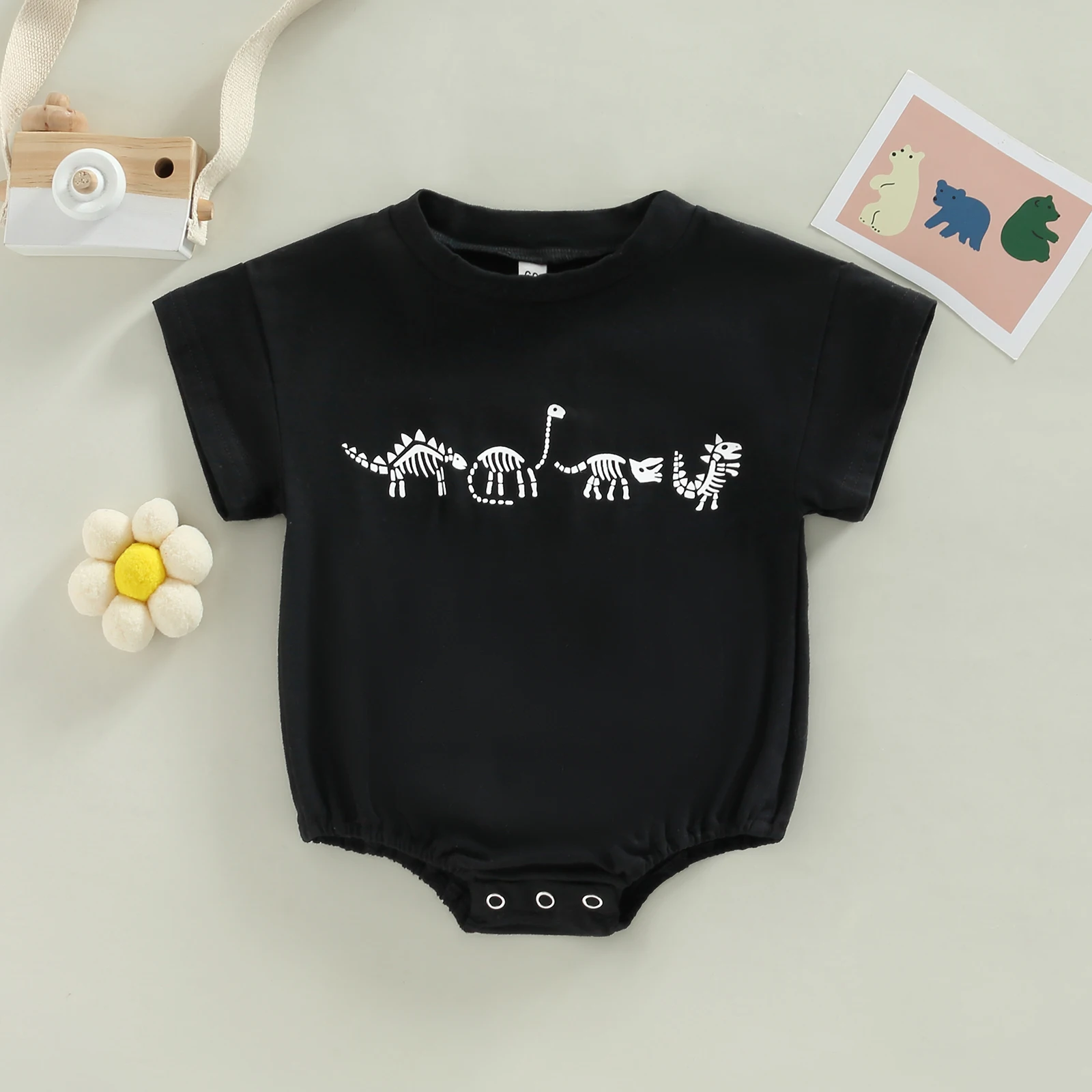 

EWODOS 0-24M Toddler Baby Boys Summer Bodysuit Jumpsuit Casual Dinosaur Print Short Sleeve Bodysuits for Newborn Infant Babies