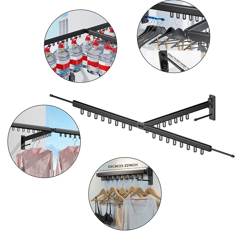 Rack Hanger Wall Mount Black Silver Folding Clothes Aluminum Alloy Clothes Rack For Indoor Outdoor Storage