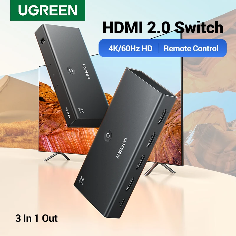 

UGREEN HDMI Switch 3 in 1 Out 4K UHD HDMI-compatible Switcher Splitter,HDMI 2.0 4K60Hz 3D For PS5 PS4 Xbox Fire Stick Apple TV
