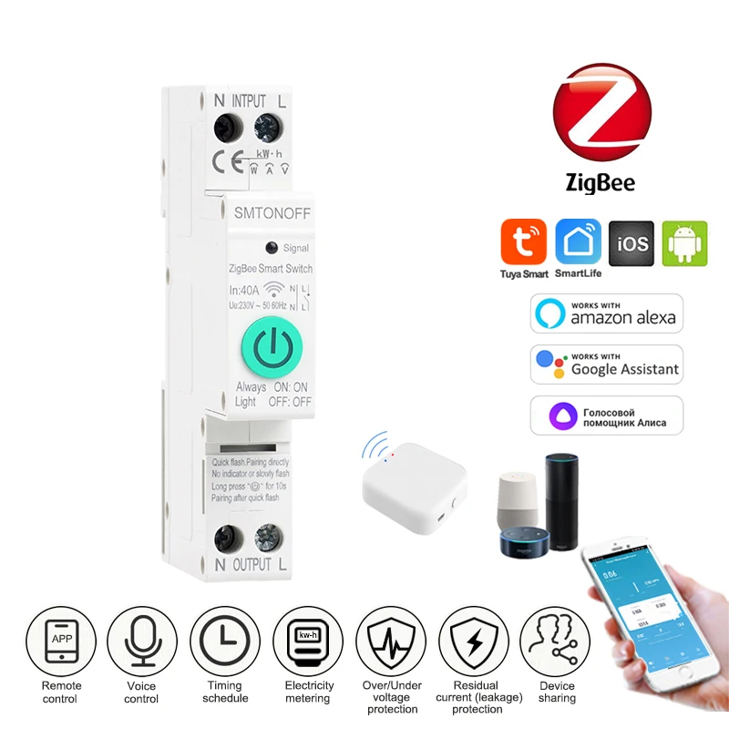 

Tuya Smart ZigBee Energy meter IoT Switch Over Under voltage Over load protection prepaid meter for Alexa Google Hub Required
