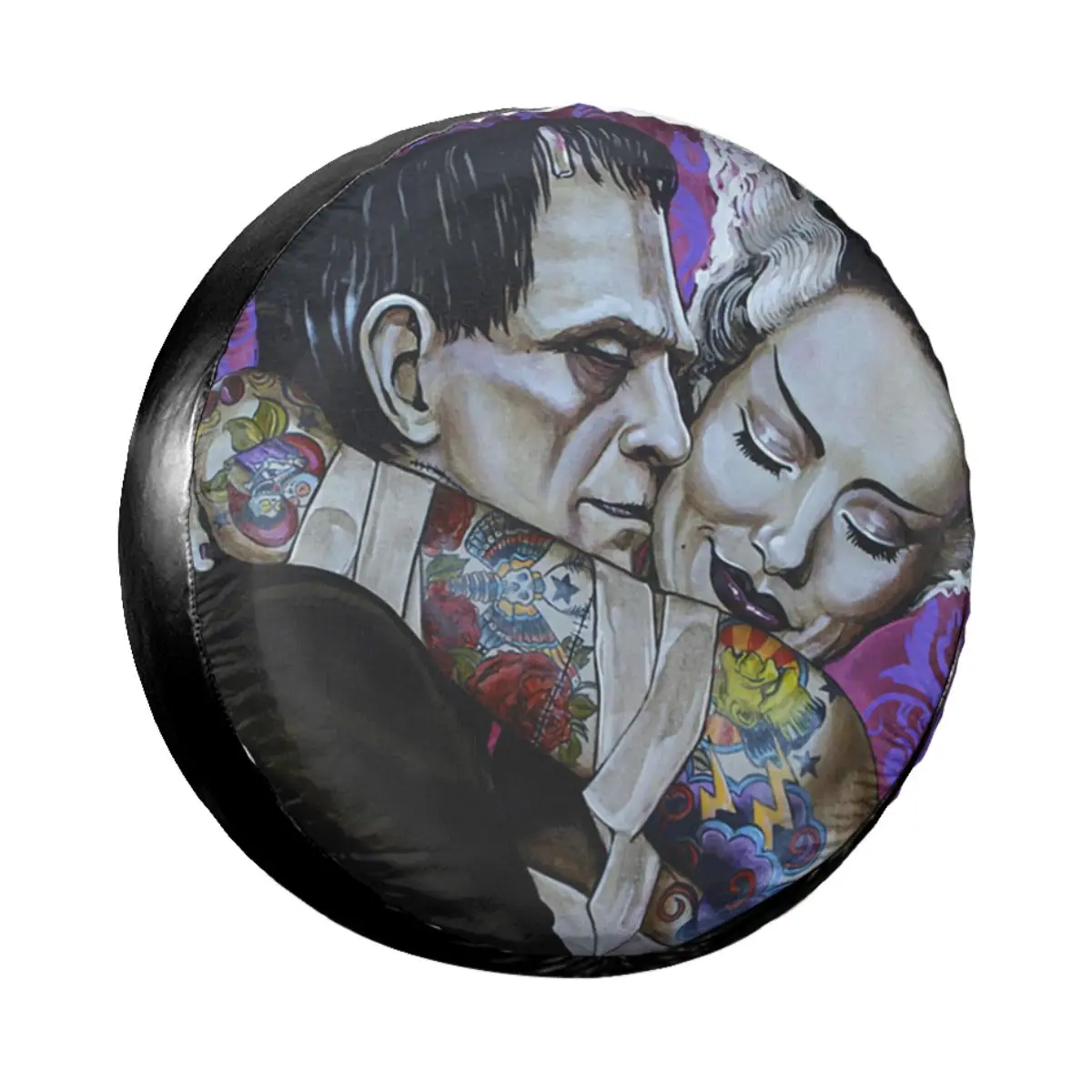 

Bride Of Frankenstein Monster Spare Tire Cover Case Spooky Horror Film Wheel Covers for Mitsubishi Pajero 14" 15" 16" 17" Inch