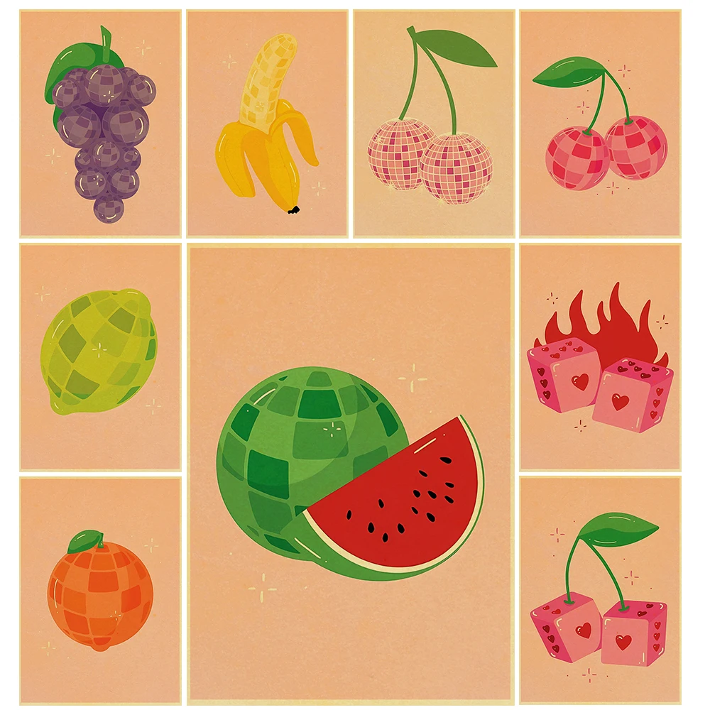Новые Ретро абстрактные фрукты диско фотообои эстетические холсты для гостиной