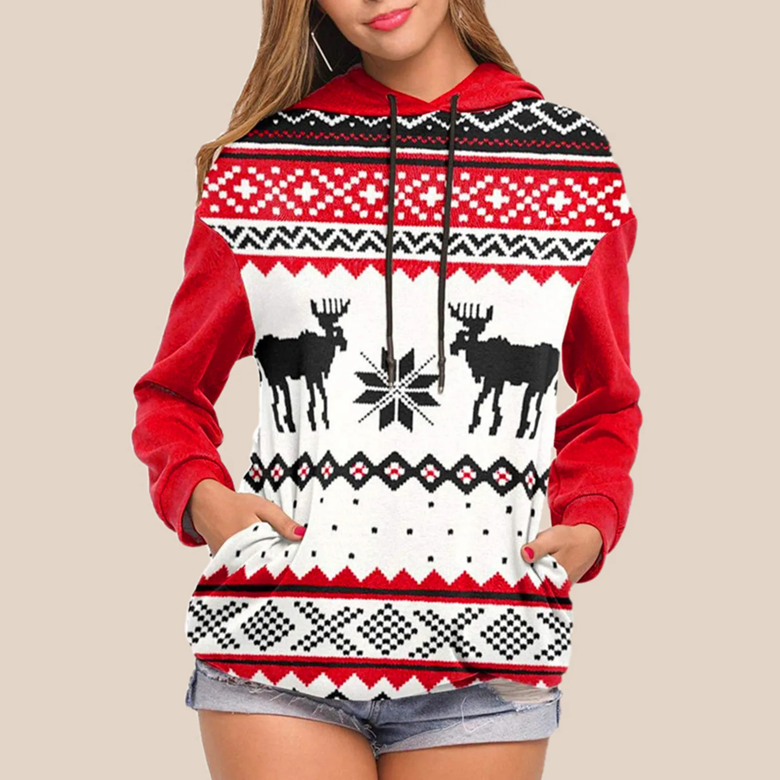 

Jacket Sleep Jacket Print Casual Christmas Fleece Ladies Turtleneck Tunic Sweater Pullover Sweaters for Women Fleece