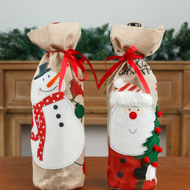 

Christmas Wine Bottle Covers Bag Holiday Santa Claus Champagne Bottle Cover Red Merry Christmas Table Decoration For Home Dinner