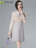 spring new gauze heavy embroidery beaded splicing commuter a line dress long sleeve head of cultivate ones morality