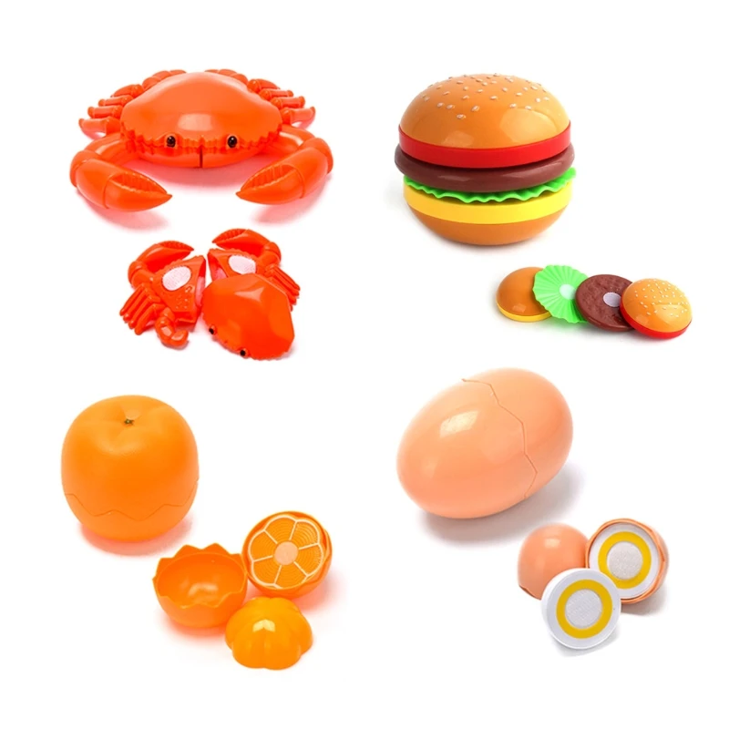

Realistic Kitchen Fruit Food Gift for Kids Dollhouse Pretend Play Set with Cutting Fruit Hamburger Fake Cooking Toy