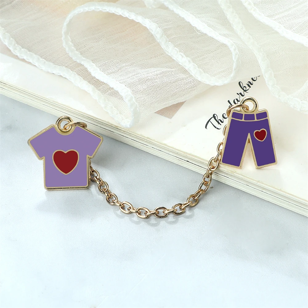 Забавная фиолетовая футболка и броши для брюк милый мультяшный сплав