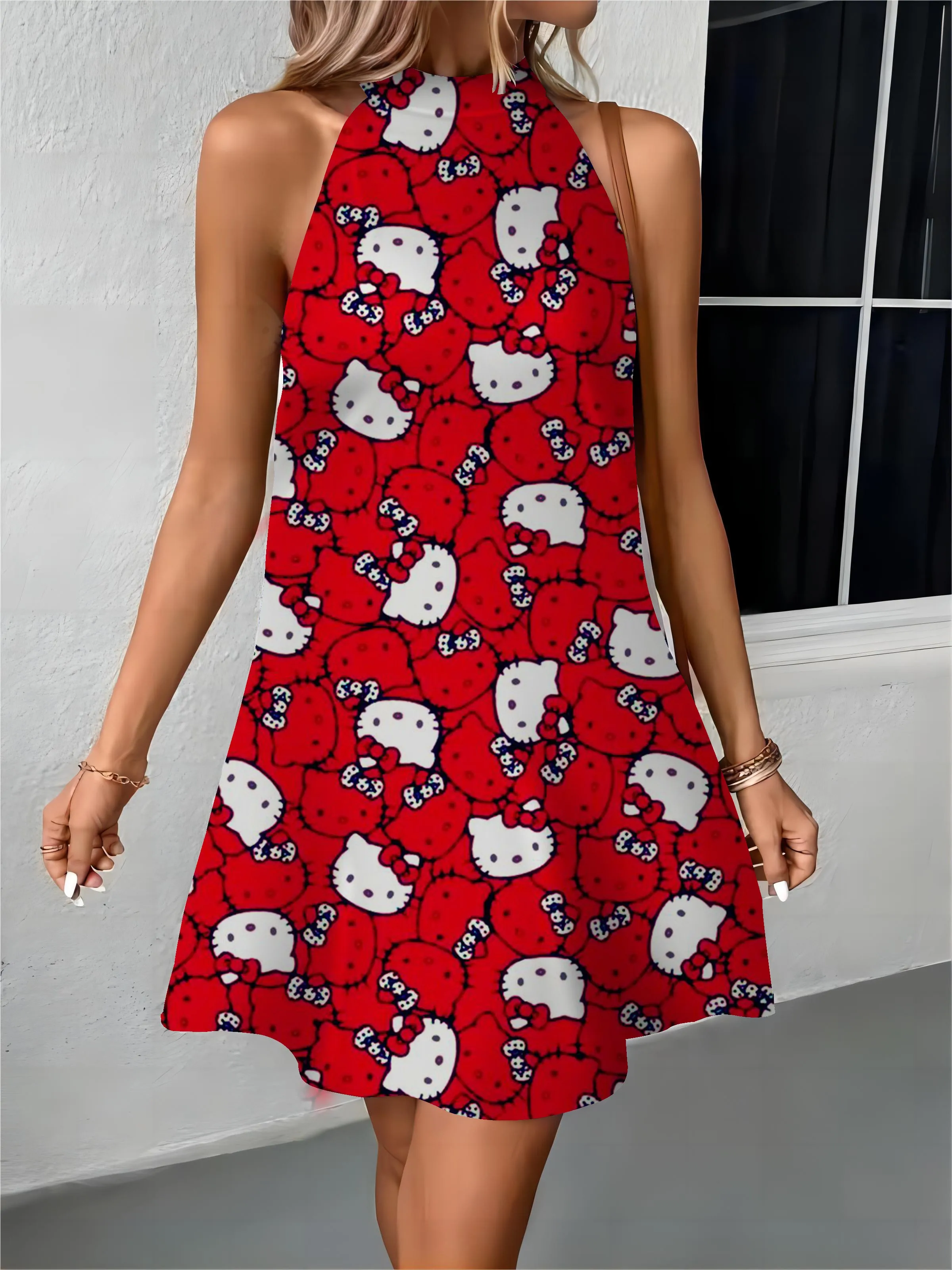 Robe de Plage Élégante avec Nminist потелы d Décolmétrage pour Femme Tablier Hello Kitty à la Mode ix Soirée Été 2024