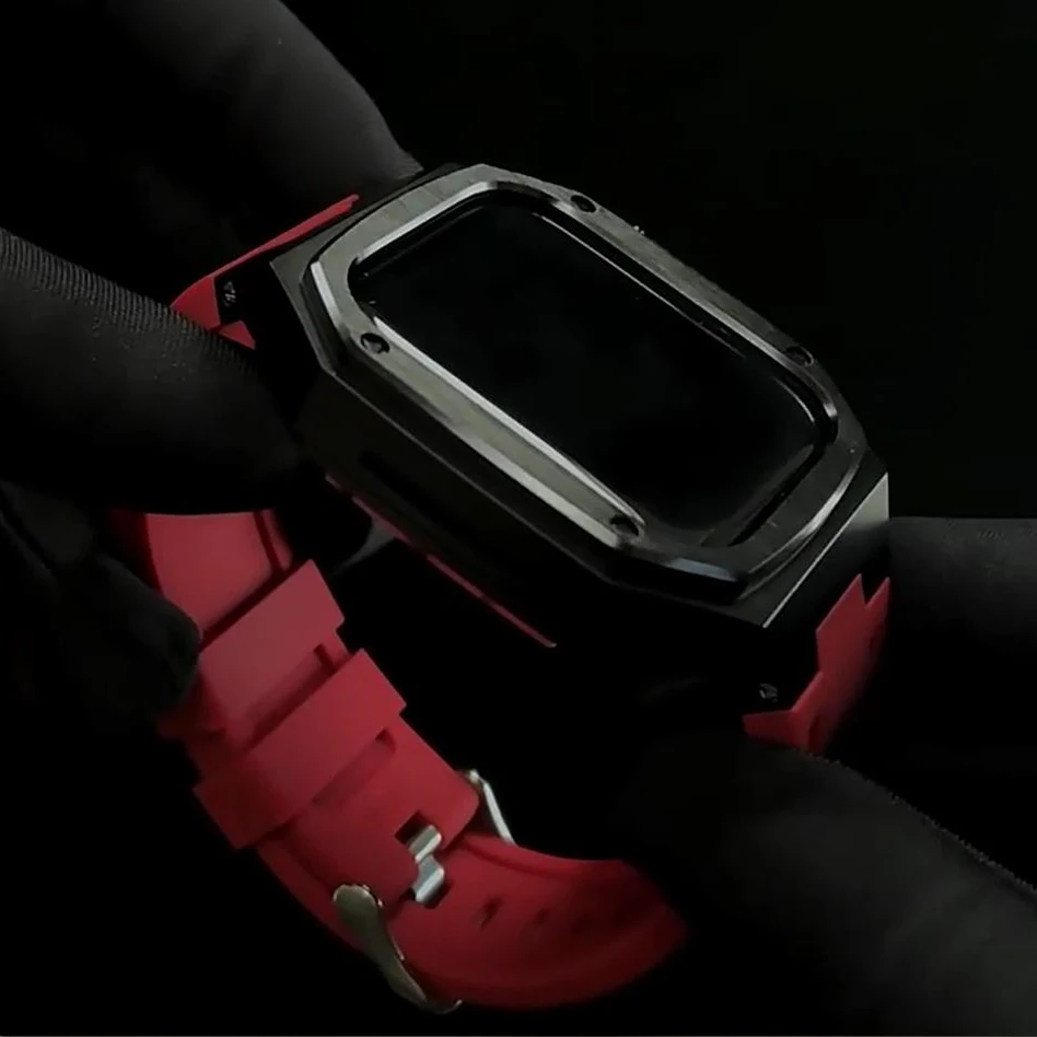 44mm 45mm 40mm 41mm Refit Metal Case+Silicone Strap for Apple Watch Band Modification MOD Kit for Iwatch 6 SE 7 5 4 Men Business