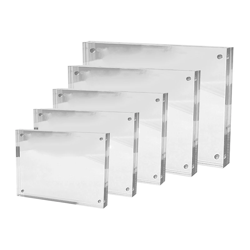 Magnetic Acrylic Photo Frame Free Standing Clear Picture Frame for Desktop Display, Record Memory Easy to Change