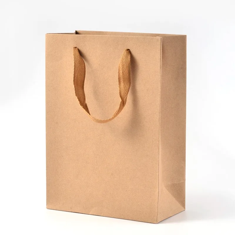 

10PCS Rectangle Kraft Paper Bags with Handle Brown Paper Bag with Nylon Cord Handles BurlyWood 16x12x5.7cm
