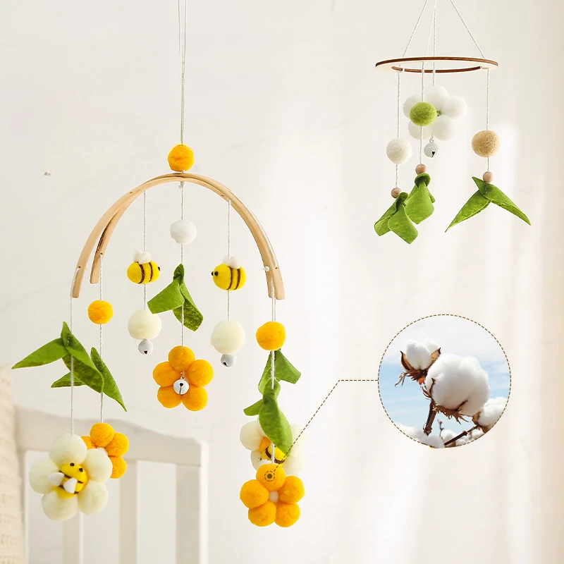 

Baby Crib Wooden Bed Bell Cartoon Flower Children's Baby Puzzle Soothing Flower Bee Bed Bell Baby Rattle Toddler Toys