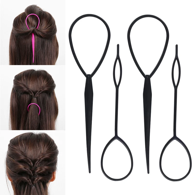 

4pcs/set Black Hair Braiding Needles Ponytail Creator Loop Braids Hair Maker Tools Plastic Hairdressing Styling Accessories