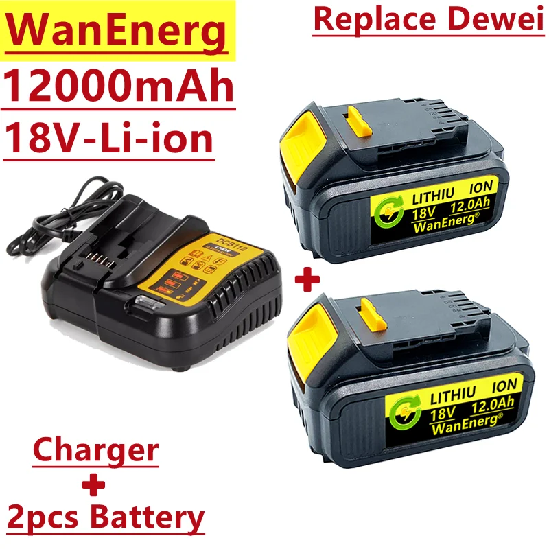 

18V replacement lithium ion battery, 12000mah, with LED, suitable for 18V / 20V Dewei electric tools, dcb205, dcb206, dcb204-2