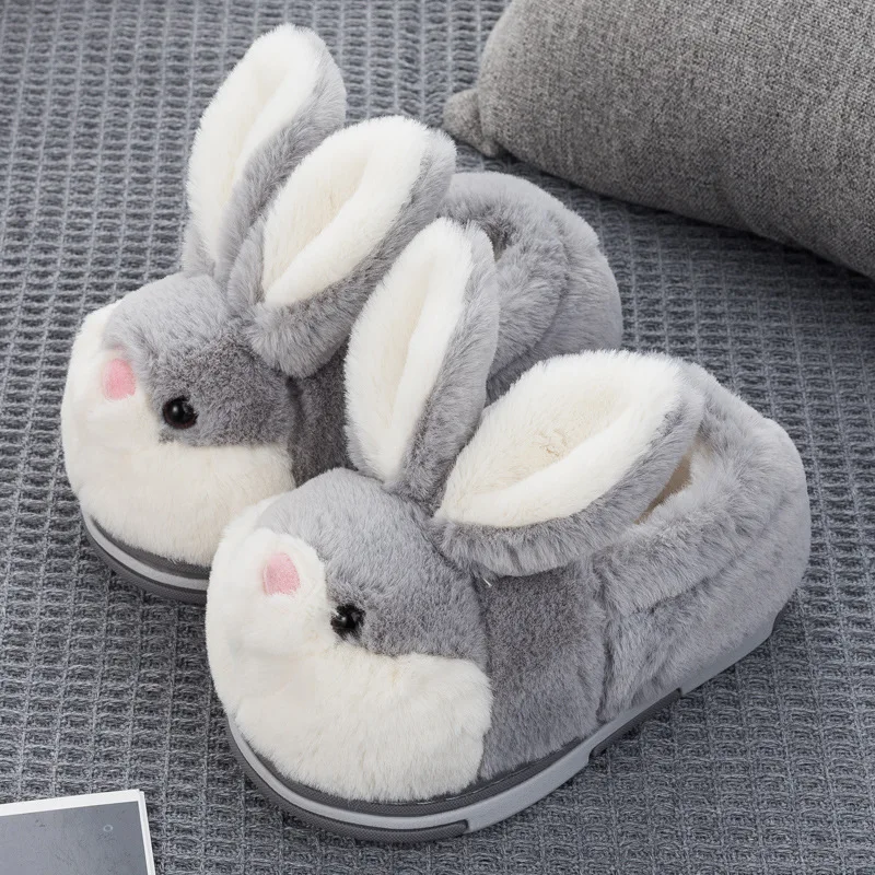 Kids Fur Slides 2022 New Autumn Winter Boys Indoor Non-slip Child Shoes Cute Rabbit Cotton Home Slippers Baby Girls Slippers