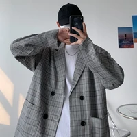 eoenkky2022 spring mens retro unisex jacket basic plaid korean suit casual large size fashion new mens jacket blazer clothes