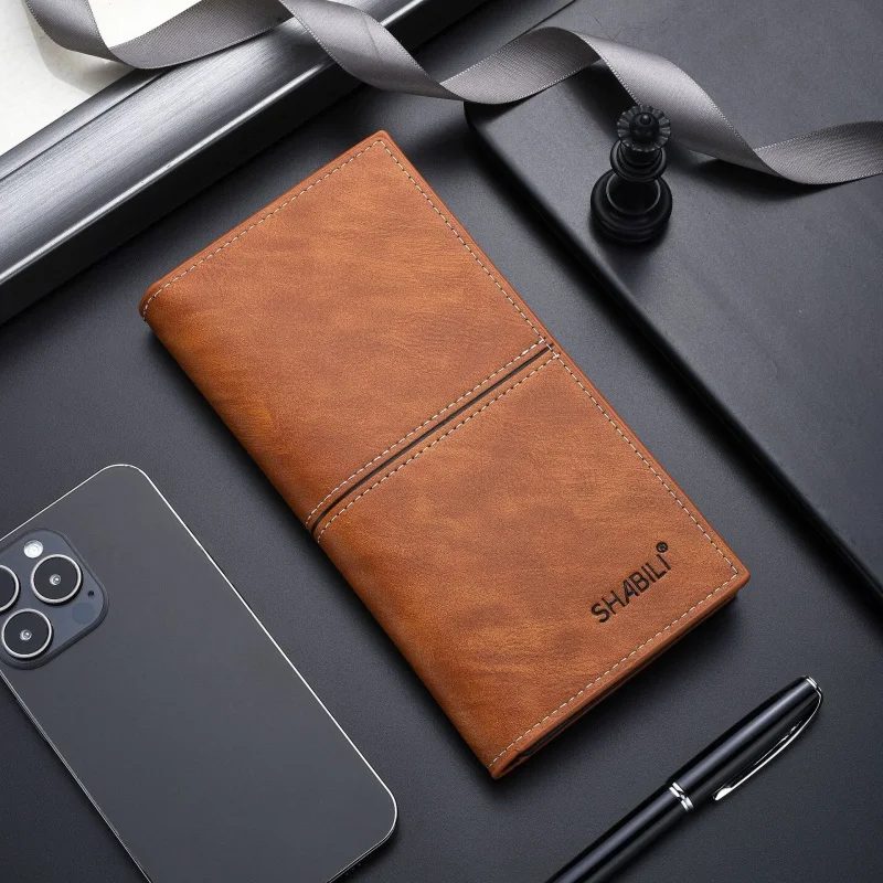 New Business Men's Long Wallet Multi Card Slots Coin Purses PU Leather Man Card Holder Slim Money Clip