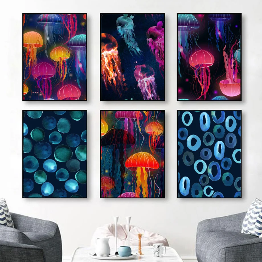 Красочная горная Медуза морские водоросли Морская жизнь настенная Картина на