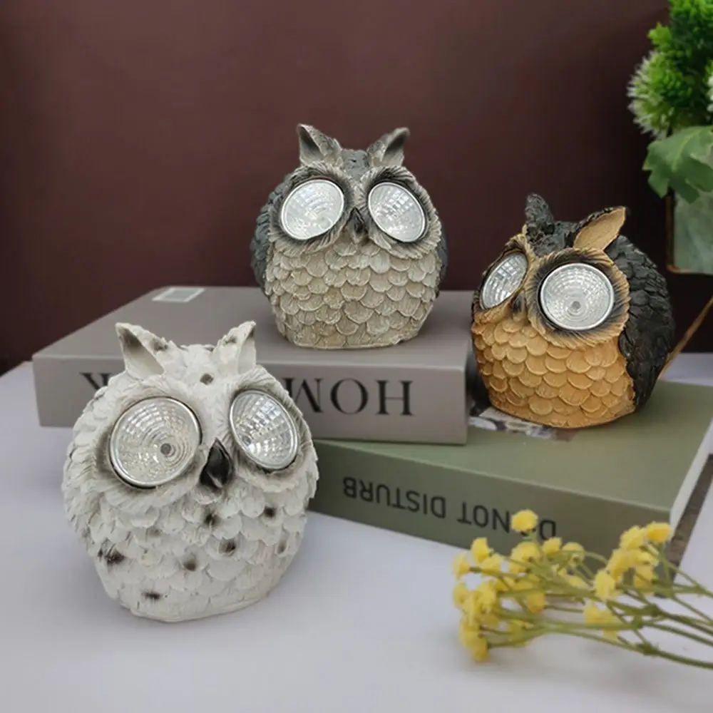 

Decoration Handmade Craft Resin Sculpture Corrosion Resistant Ornaments With Solar Lamp Owl Statue Animal Figurine