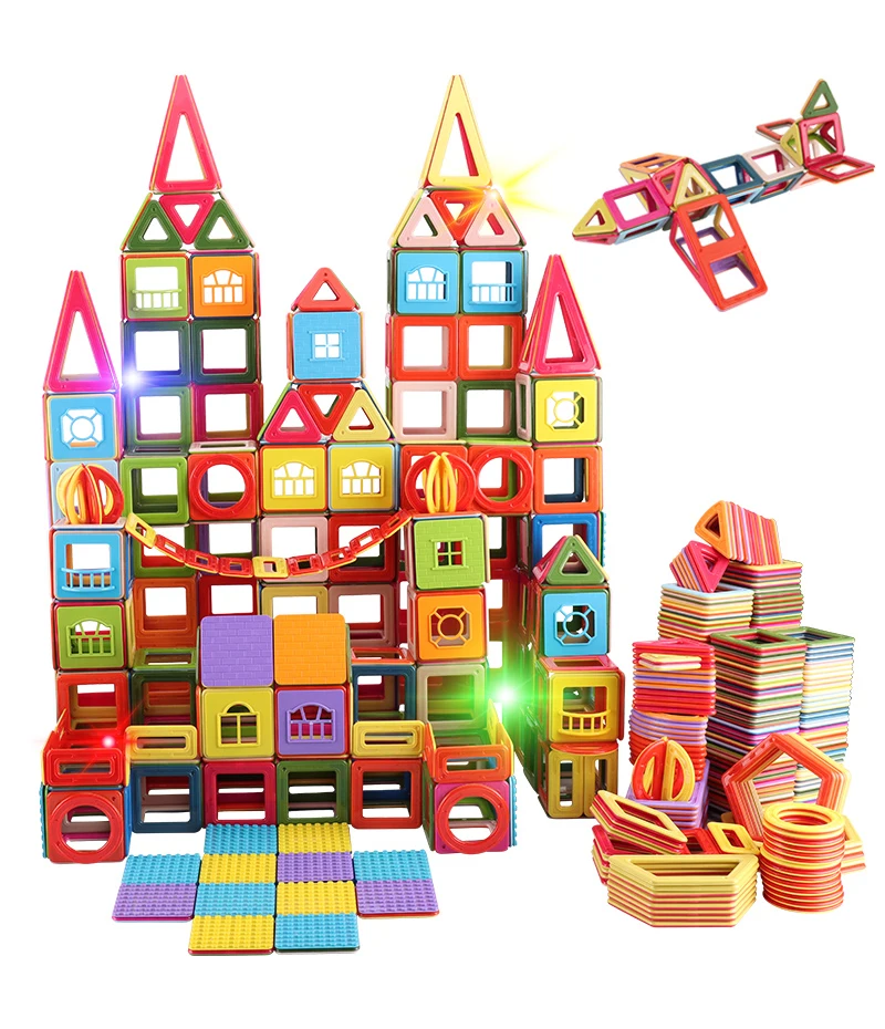 

2022 High Quality 11-377pcs Big Size Magnetic Construction Set Building Blocks DIY Led Lights Magnet Designer Bricks Toys Kids