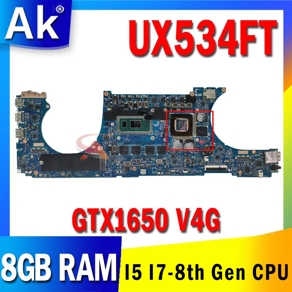 

UX534FT Motherboard GTX1650 V4G i5-8th Gen i7-8th Gen CPU 8GB RAM for ASUS ZenBook15 UX534F UX534FN UX534FA Notebook Mainboard