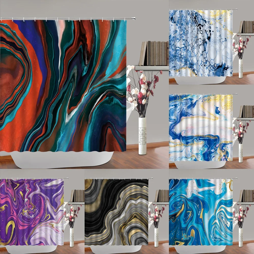 

Colorful Abstract Marble Geometric Pattern Fabric Shower Curtain Bathroom Curtains Decor Waterproof Bath Screen Cortina De Baño