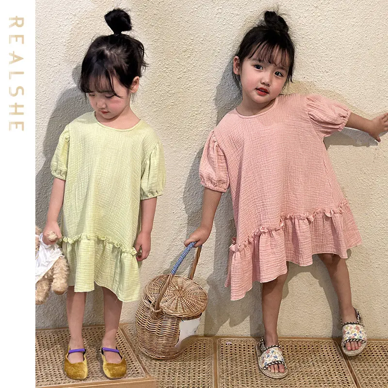 

Baby Girls Dress Solid Clothes Summer 2023 New Short Sleeve Ruffles Girls Princess Dress Sweet Kisd Dress for Girls