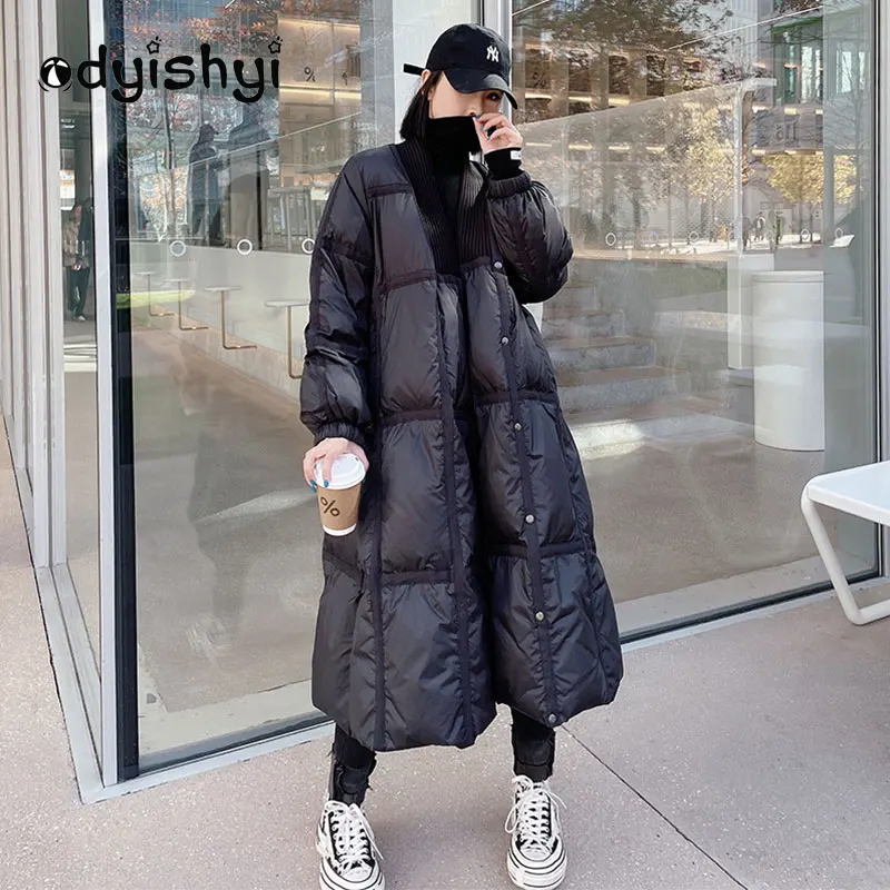 

High Quality 90% White Duck Down Coat Women Parka Thick Winter Long Puffer Jacket Solid Losse Wild Warm Outerwear Female YD148