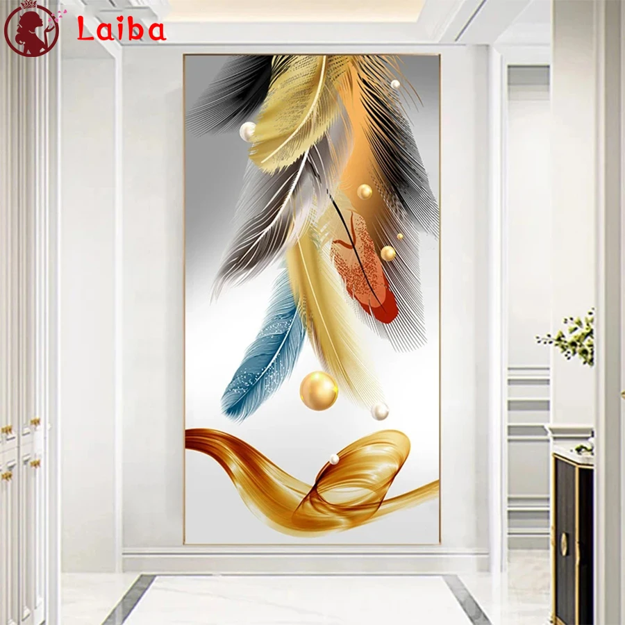 

Алмазная мозаика, Современная Минималистичная Роскошная художественная абстрактная картина из перьев, алмазная живопись, вышивка крестик...