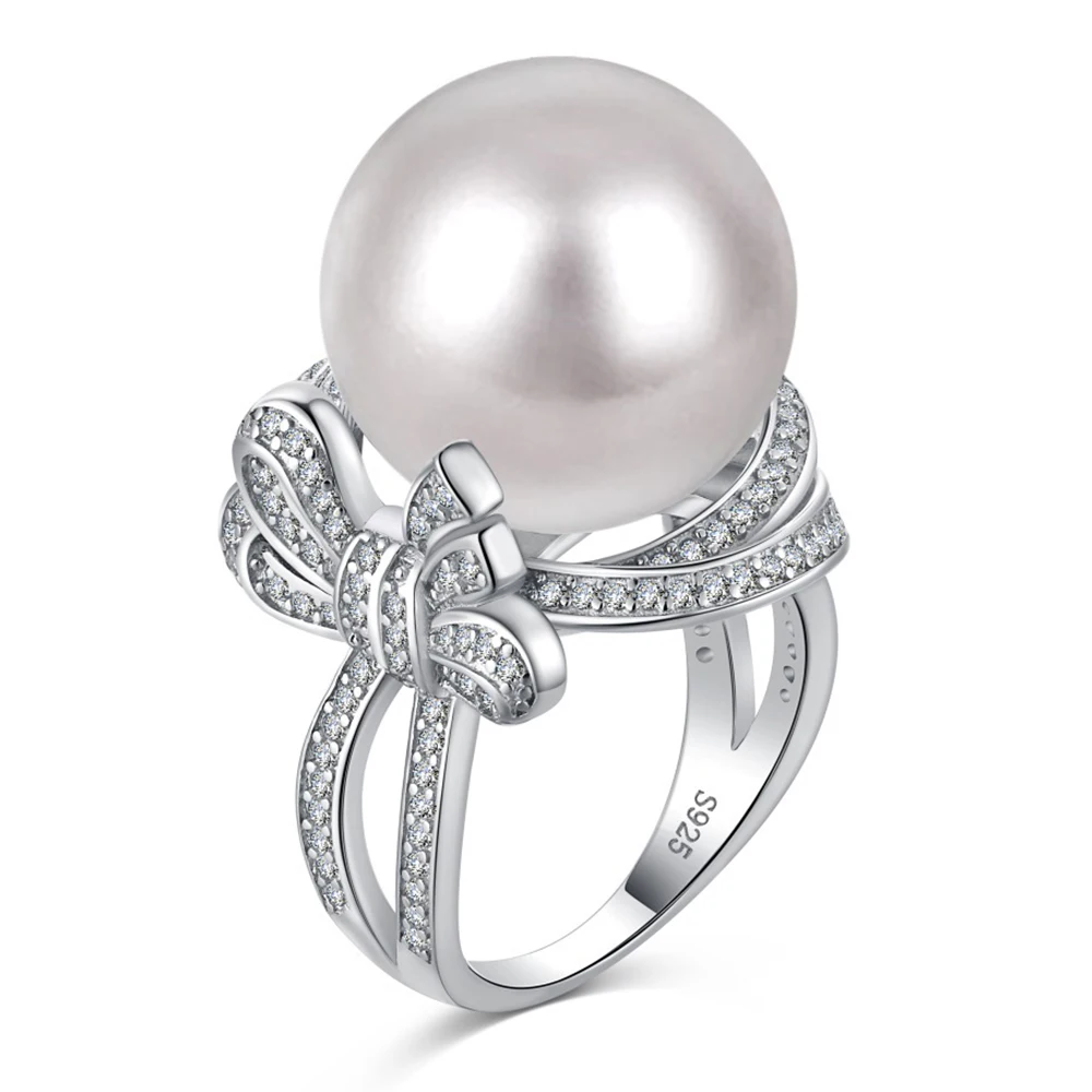 

WPB S925 Sterling Silver Rings Women Sparkling Butterfly Pearl Ring Female Luxury Jewelry Bright Zircon Design Girl Gift Party