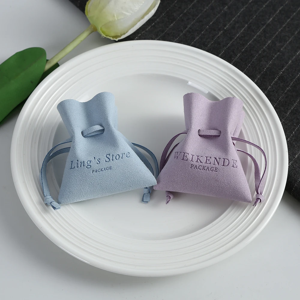 

100pcs Customize Logo Microfiber Jewelry Pouch Small Gift Bag Drawstring Jewelry Organizer Packaging Candy Wedding Favors bag