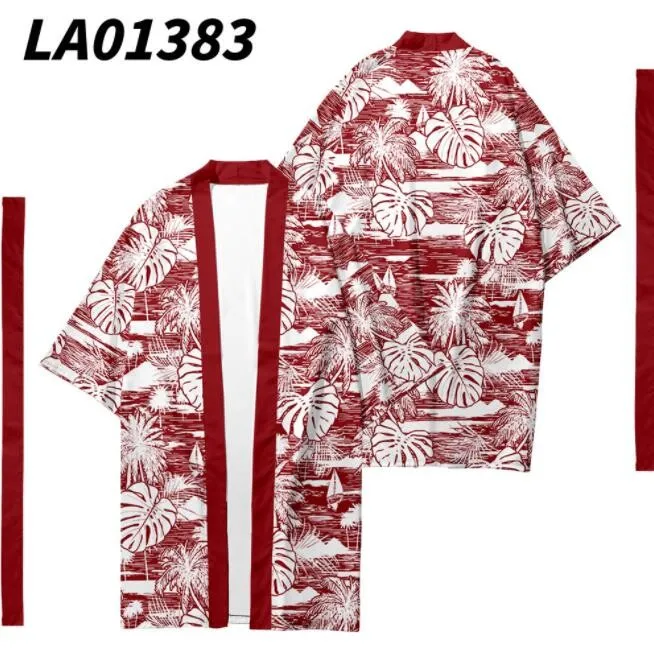 2PCS Men Kimono Robe&Pajamas Sets Print Casual Loose Spring Summer Sleep Suit 3/4 Sleeve Robe Shorts Shirts Oversize Home Wear