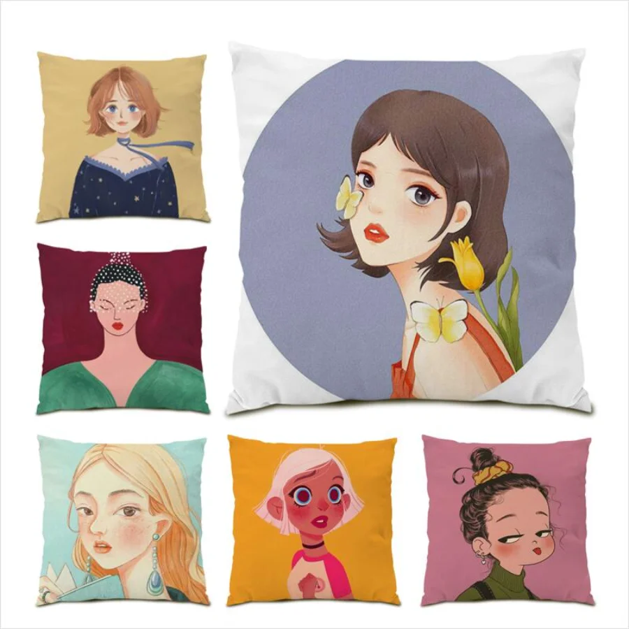 

Living Room Decoration Beautiful Girl Cushion Cover 45x45 Polyester Linen Bed Pillow Case Anime Home Decor Poster Gift E0520