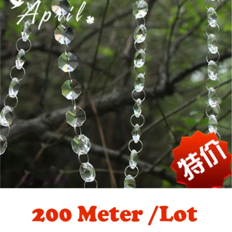 

200M/Lot,Fast Delivery Free Shipping 14MM Acrylic Octagonal Crystal Garlands / Strands, Clear Color, Wedding & Party Decor