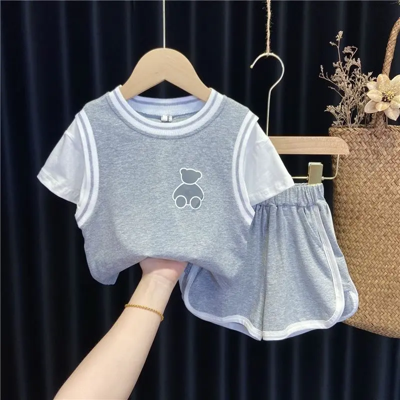 Children's Clothing Girls Summer Suit Two-piece Small Children Half-sleeve T-shirt Shorts 12345 Y Baby Loose Casual