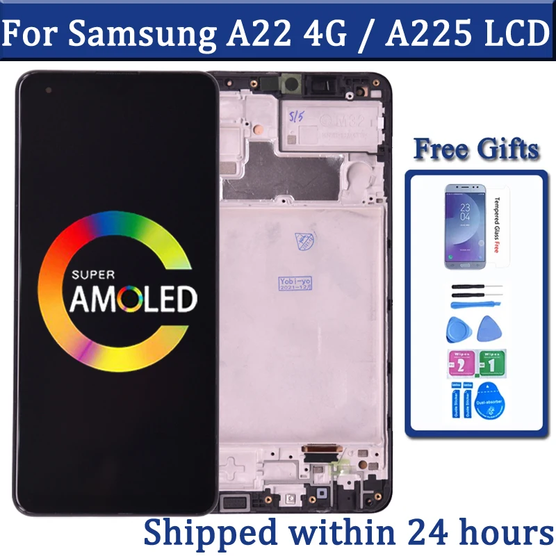 Super AMOLED для Samsung A22 4G LCD A225 A225F SM-A225F/DS ЖК-дисплей рамка сенсорный экран дигитайзер
