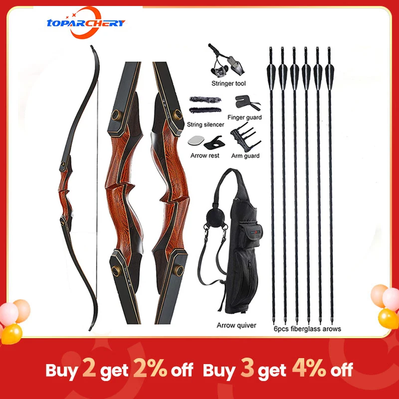 

Archery 60" Takedown Hunting Recurve Bow and Arrow Set for Adults Practice Competition Longbow Kit with 6pcs Fiberglass Arrows
