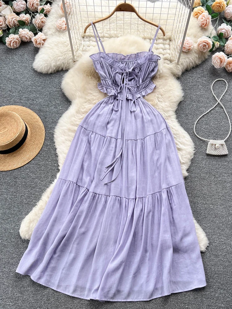 

YuooMuoo женское платье 2023, летнее модное женское платье для отпуска на тонких бретелях, Бандажное цельное длинное платье, женское платье