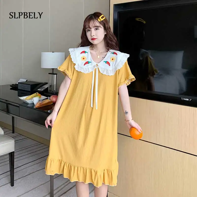 

SLPBELY Summer Night Dress Nightgown Homewear Cute Peter Pan Collar Nightdress Nightwear Pyjamas Sweet Princess Sleepwear 5XL