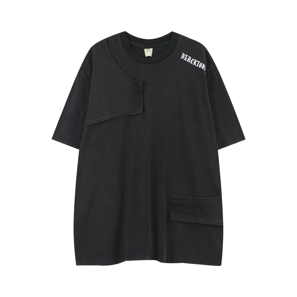 

Harajuku Oversized Tee Black Washed Cotton T Shirts Embroidered Letter Fashion Streetwear T-shirt Men Hip Hop Casual Tshirts