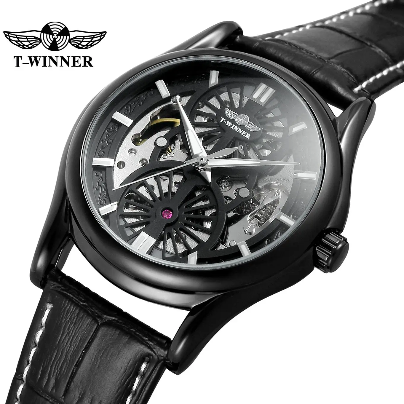 

WINNER Watch For Men High Quality Leather Business Casual Automatic Skeleton Mechanical Man Wristwatch Fashion Men's Clock