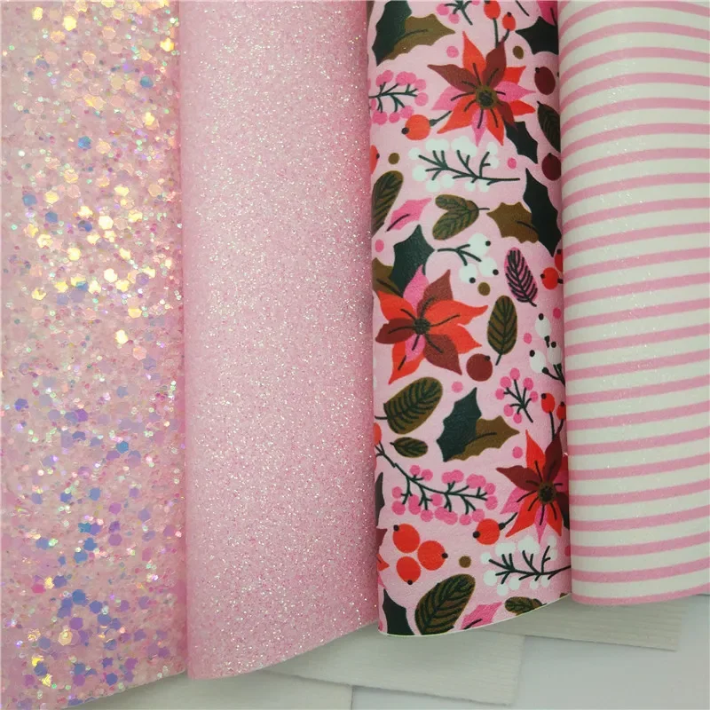 Искусственная кожа с розовыми блестками листы из искусственной кожи цветочным